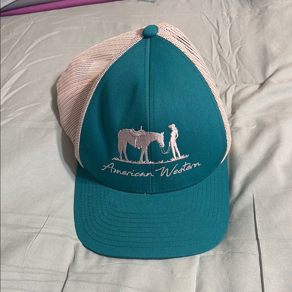 American Western Teal and Beige Trucker Hat